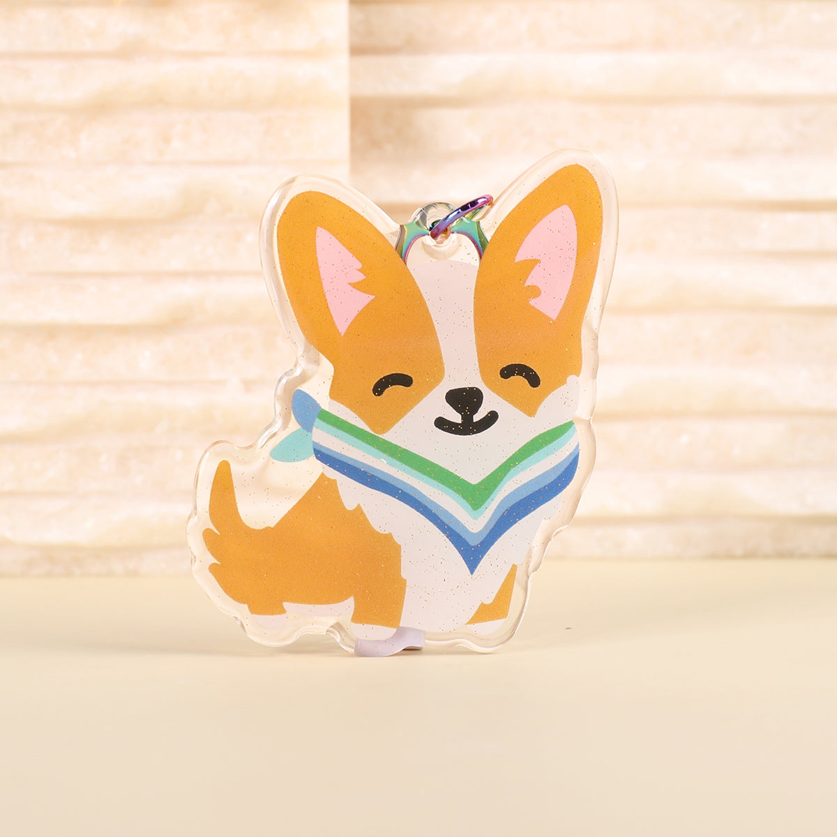 Corgay Gay Pride Glitter Keychain