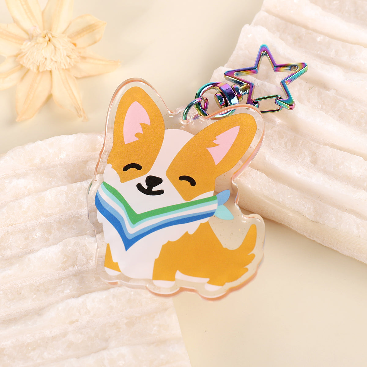 Corgay Gay Pride Glitter Keychain