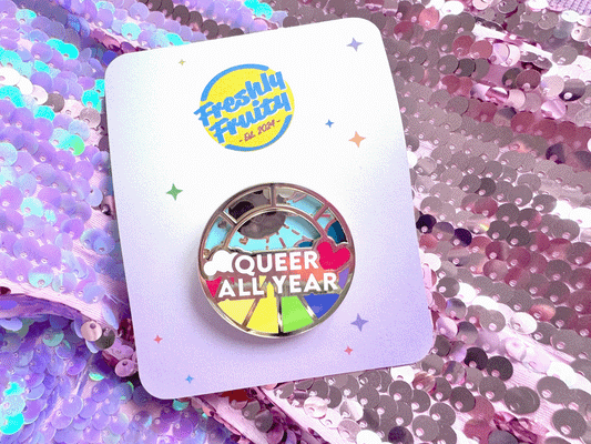Queer All Year Spinning Enamel Pin