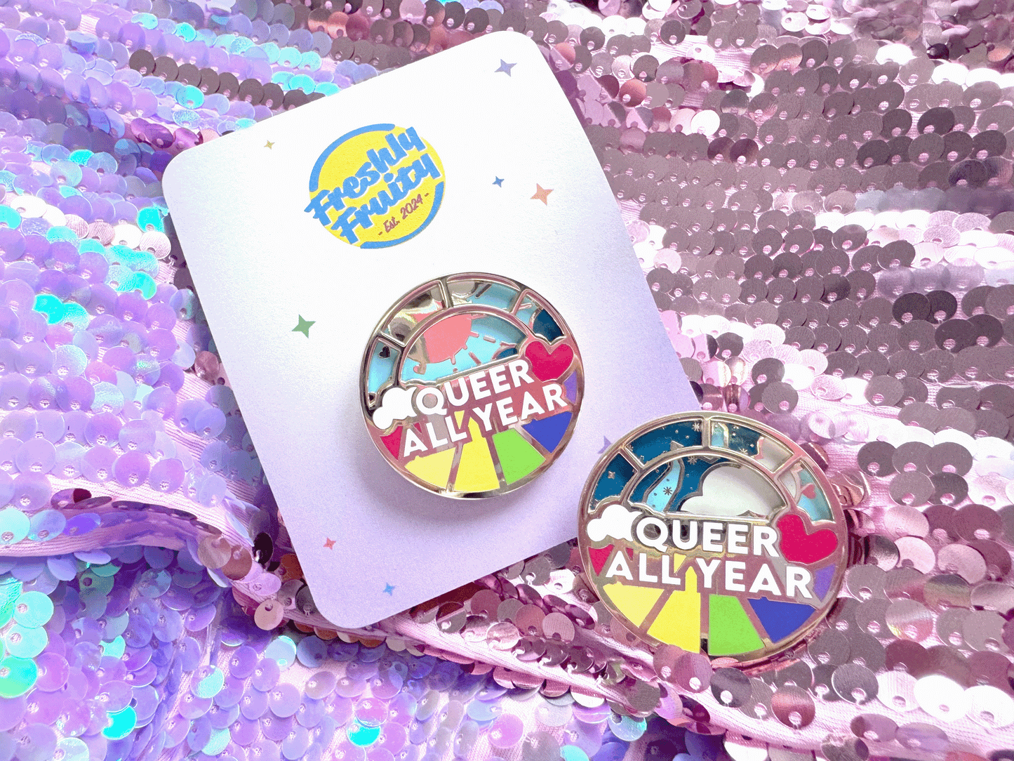 Queer All Year Spinning Enamel Pin