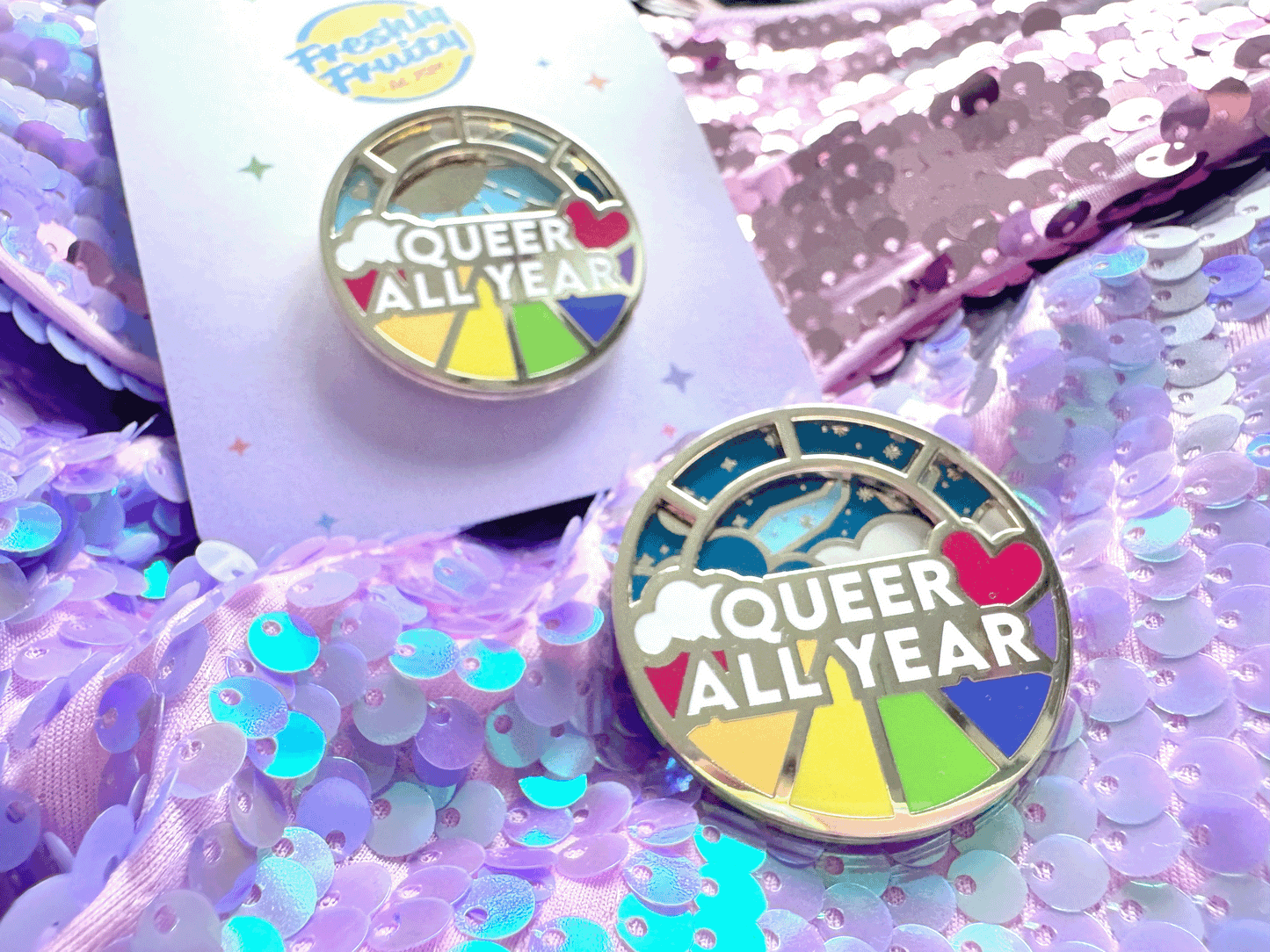 Queer All Year Spinning Enamel Pin