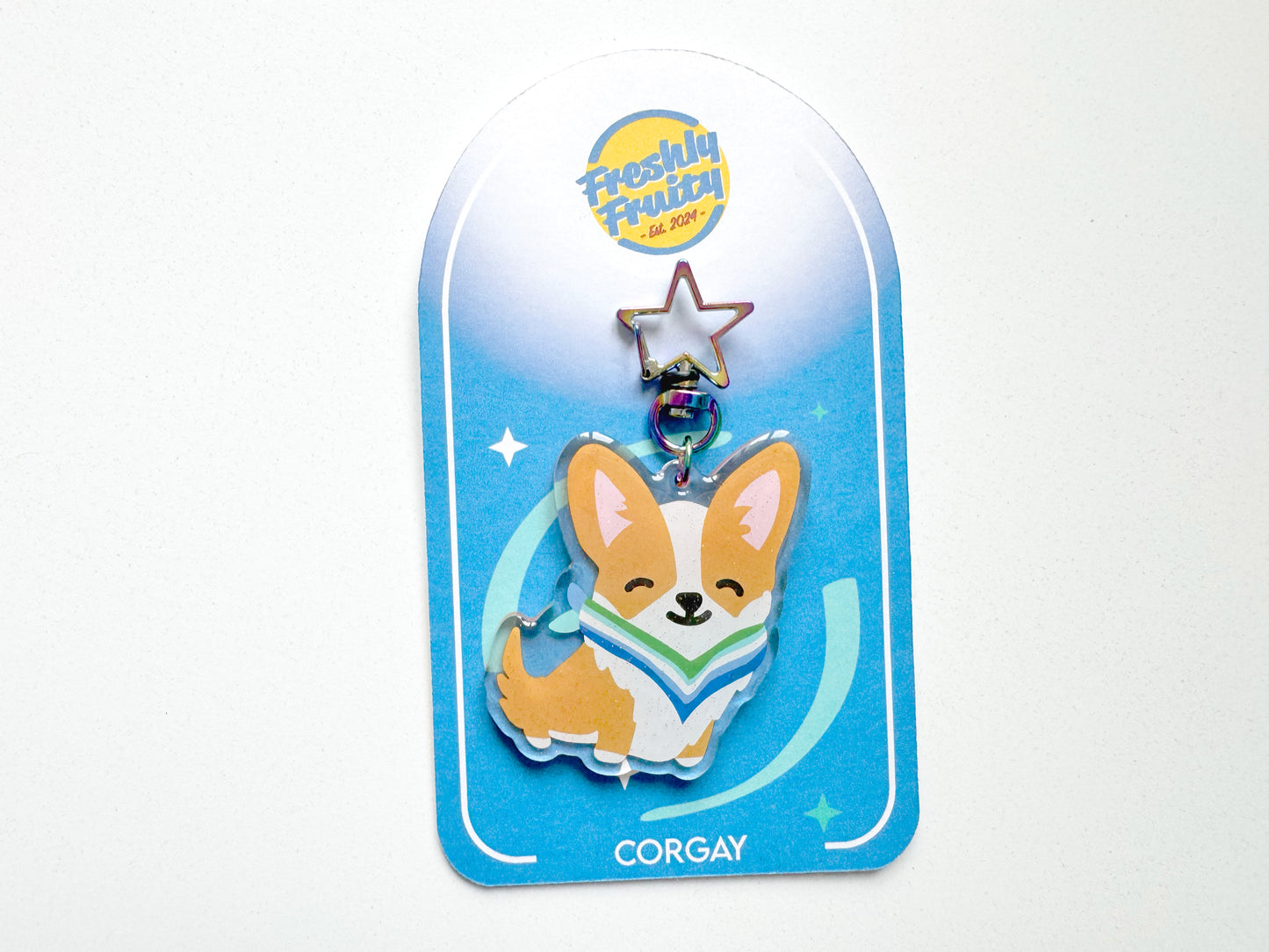 Corgay Gay Pride Glitter Keychain