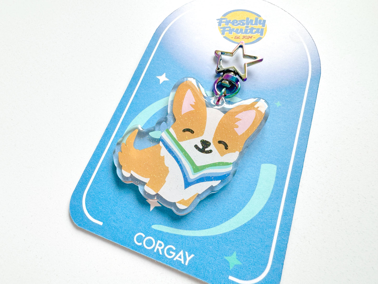 Corgay Gay Pride Glitter Keychain
